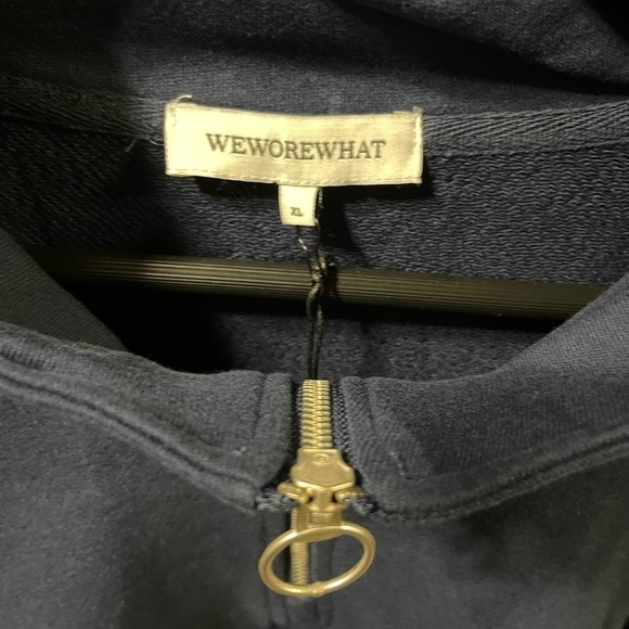 NWT WEWOREWHAT cropped Knit half zip Sweatshirt in Midnight Blue Size XL Womens - Picture 13 of 16